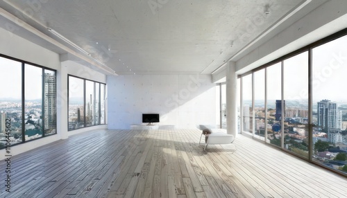 Modern White Loft with Wide-Angle View 3D Interior Rendering