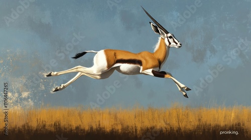 A Pronking Springbok in the African Savanna photo