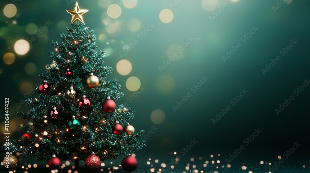 A beautifully adorned Christmas tree sparkles brightly, crowned with a shimmering star, radiating the warmth and joy of the festive season. A beautifully adorned Christmas tree sparkles brightly, crowned with a shimmering star, radiating the warmth and joy of the festive season.