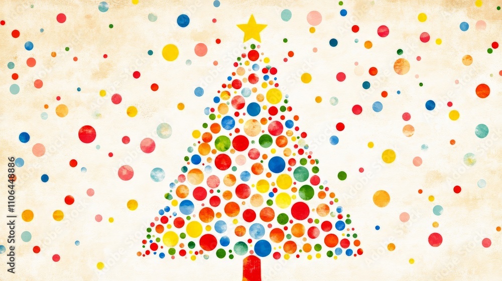 Festive Christmas tree illustration with vibrant multicolored circles arranged in a playful pattern on a light background, perfect for creative holiday projects Festive Christmas tree illustration with vibrant multicolored circles arranged in a playful pattern on a light background, perfect for creative holiday projects