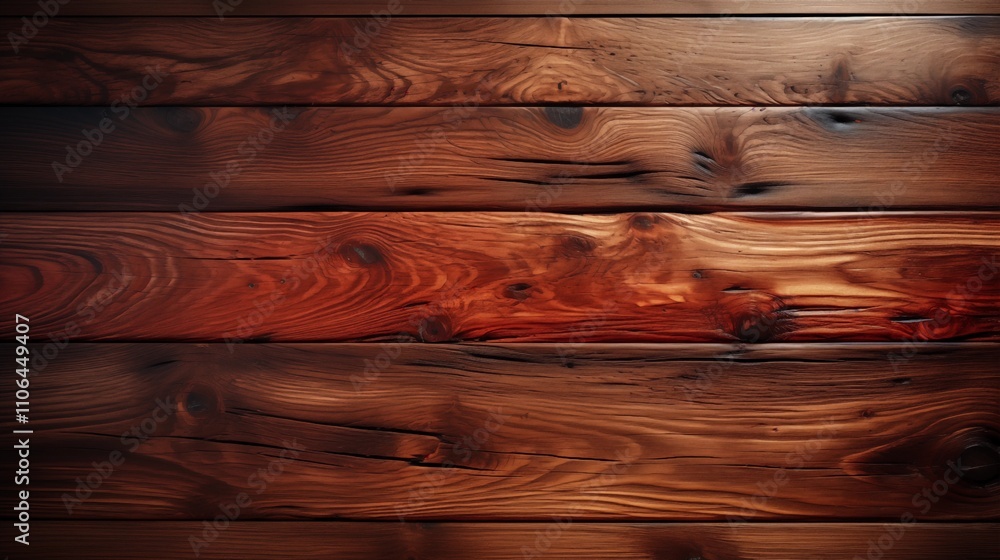 Fototapeta premium Modern wooden facing background featuring a deep, dark wood texture with prominent grain patterns, adding a rustic and sophisticated touch. 