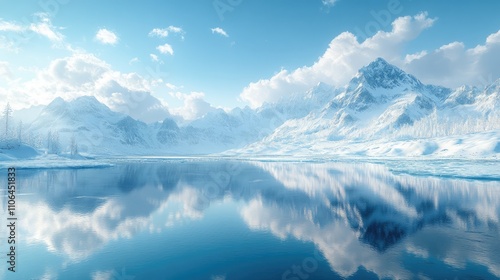 Stunning winter landscape reflecting on eibsee lake with zugspitze mountain in background