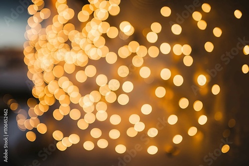 blurred golden bokeh lights creating a warm and festive ambiance for celebrations and events photo