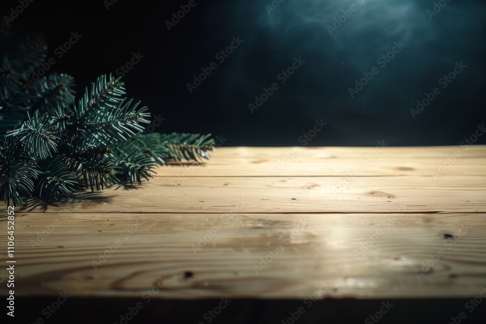 A charming pine tree adorned with twinkling lights sits gracefully on a rustic wooden table, creating a cozy Christmas atmosphere against a dark backdrop. A charming pine tree adorned with twinkling lights sits gracefully on a rustic wooden table, creating a cozy Christmas atmosphere against a dark backdrop.