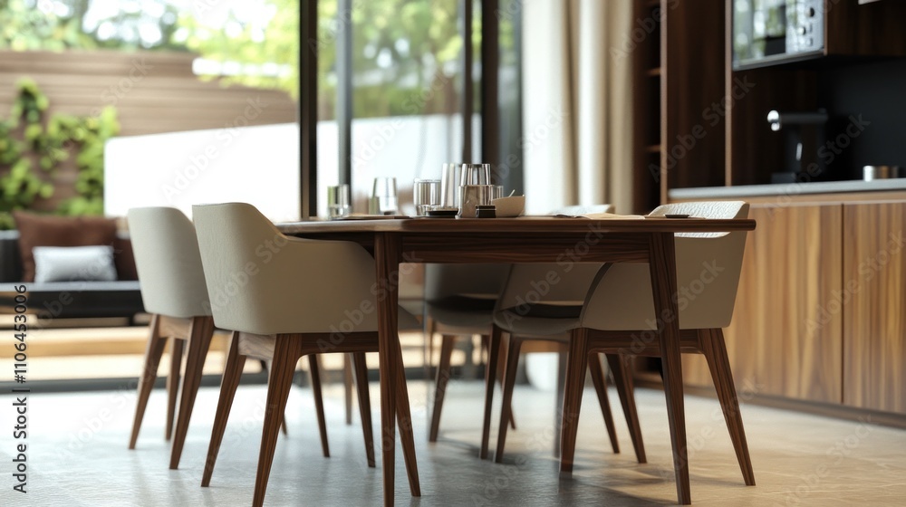 Modern Dining Room with Wooden Table and Chairs Modern Dining Room with Wooden Table and Chairs