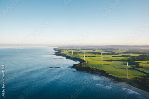 coastal landscape with wind turbines harnessing renewable energy from nature