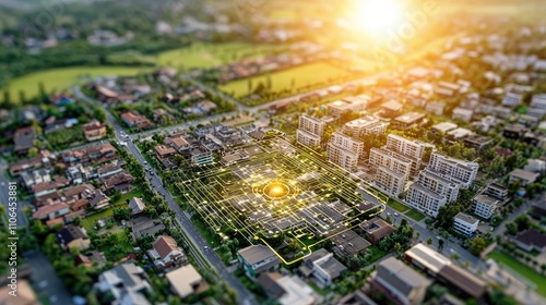 Urban development project modern housing aerial view suburban area vibrant community future living concepts