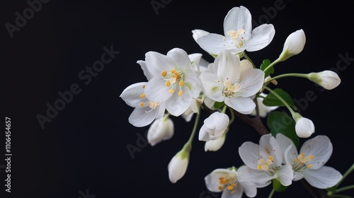 White flowers on a black background from a jasmine branch.