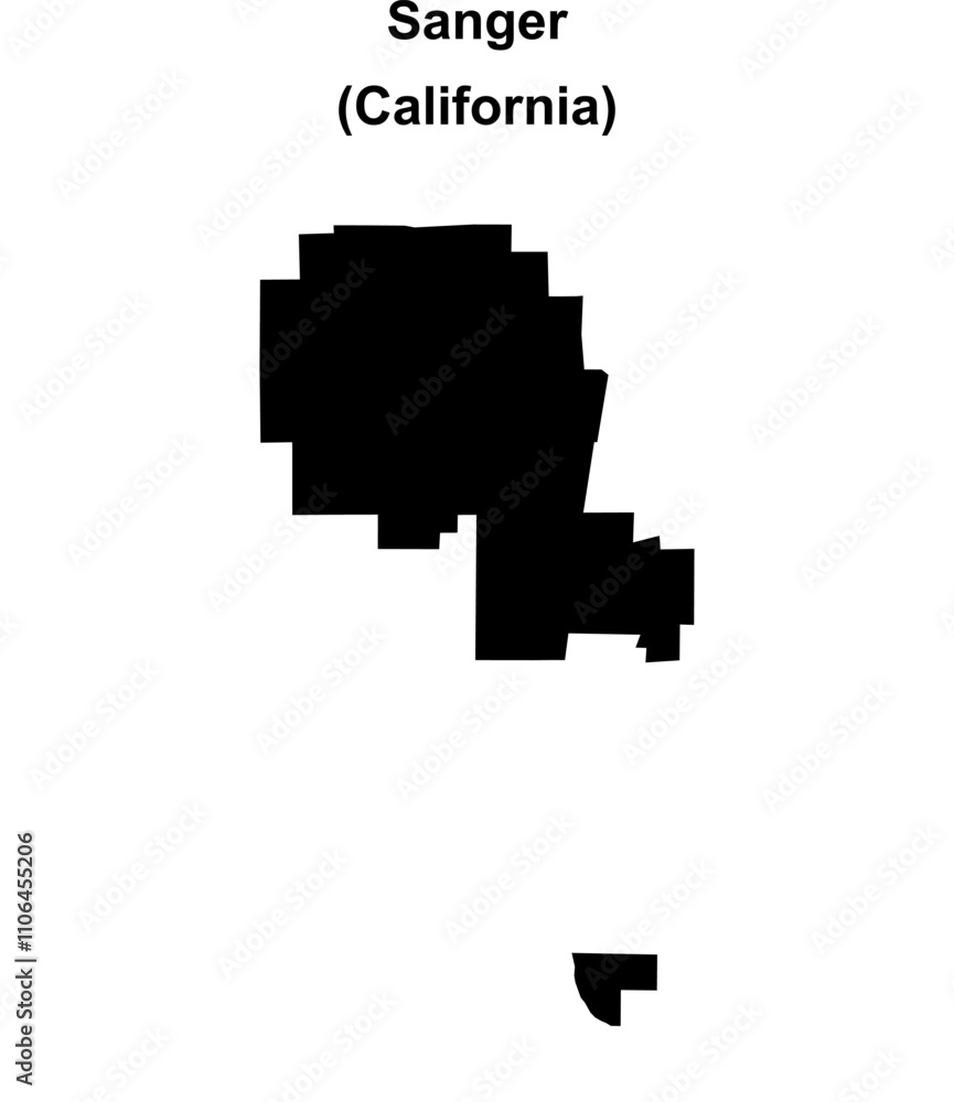 Sanger (California) blank outline map Sanger (California) blank outline map