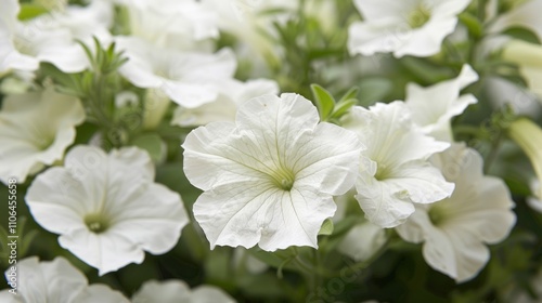 White petunia flower enhances gardens and bouquets with its elegant charm and gentle scent.