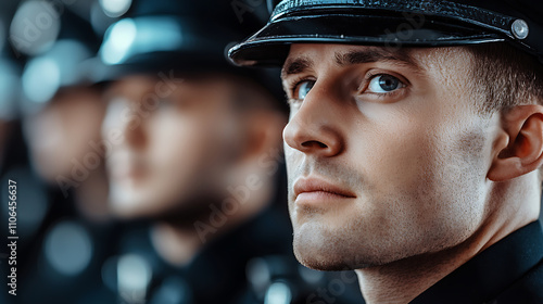 focused police cadet in uniform, showcasing determination and discipline. training environment emphasizes teamwork and commitment to service