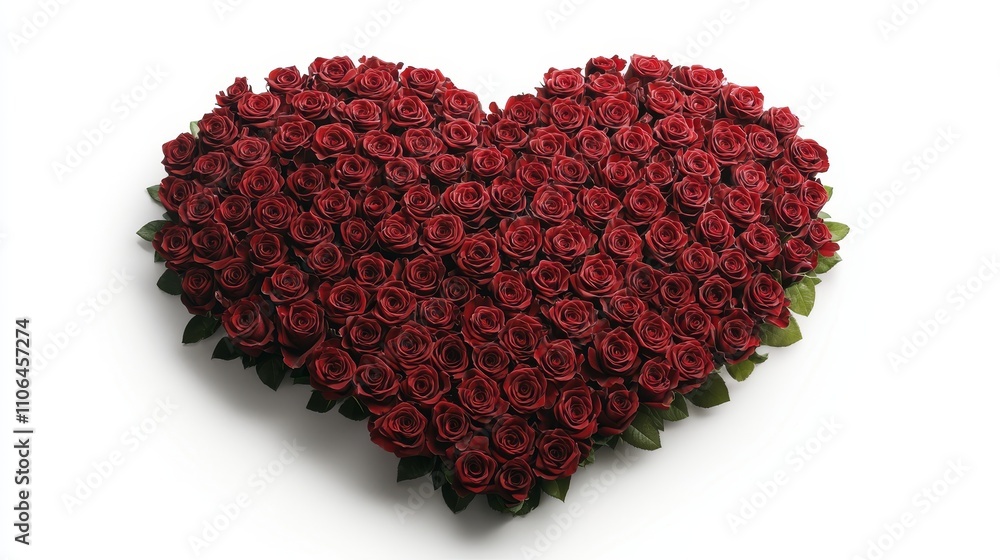 Heart-shaped arrangement of red roses, soft shadows, isolated white background Heart-shaped arrangement of red roses, soft shadows, isolated white background