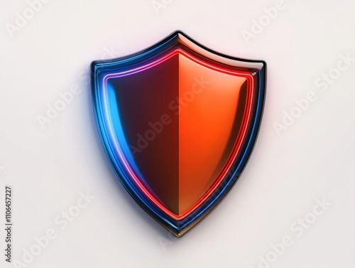 Blue and orange shield with glowing accents and a polished surface, symbolizing resilience, modern design, and dual tone protection in a futuristic aesthetic photo