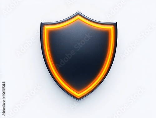Free Download Minimalistic black shield with glowing orange edges on a white backdrop, symbolizing sleek modern protection and simplicity in cybersecurity themes - GFXLoad