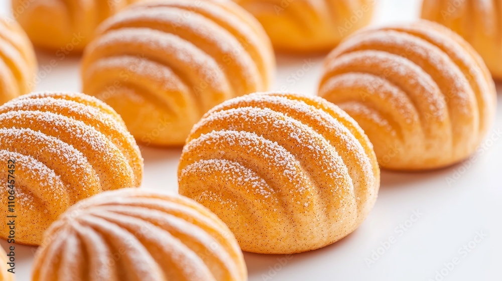 Textured pumpkin buns in close-up, deep orange with soft lines, gently browned for a homemade appeal, set against a simple white background Textured pumpkin buns in close-up, deep orange with soft lines, gently browned for a homemade appeal, set against a simple white background