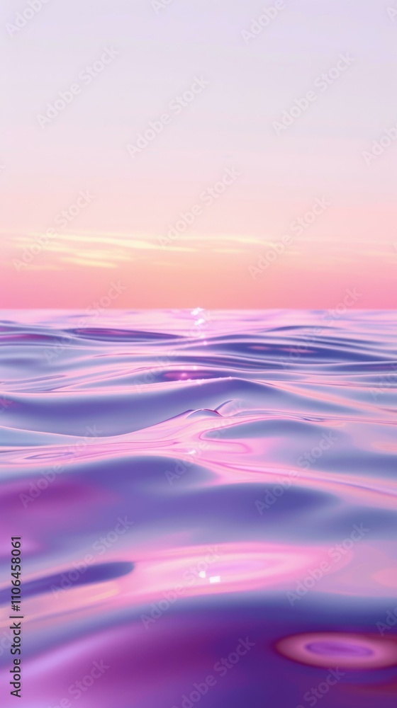 Serene sunset over tranquil ocean with soft pink and purple reflections in calm waves, peaceful nature background Serene sunset over tranquil ocean with soft pink and purple reflections in calm waves, peaceful nature background