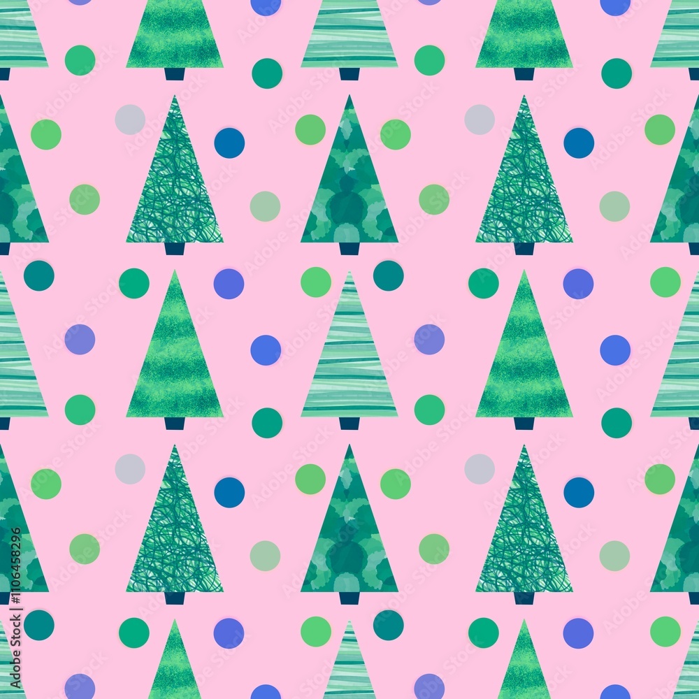 Christmas tree seamless winter balls pattern for wrapping paper and fabrics Christmas tree seamless winter balls pattern for wrapping paper and fabrics