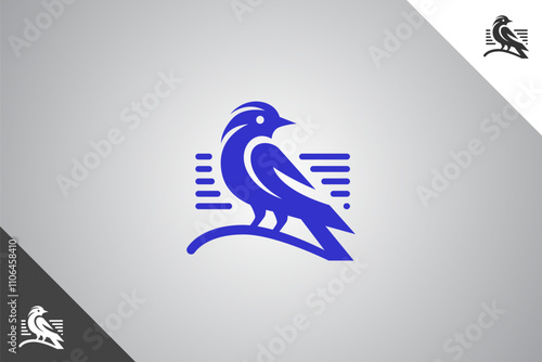Bird minimalis logo with 2 color options. An animal and pet symbol. Black solid color logo. Minimal logotype and sign. Eps 10.