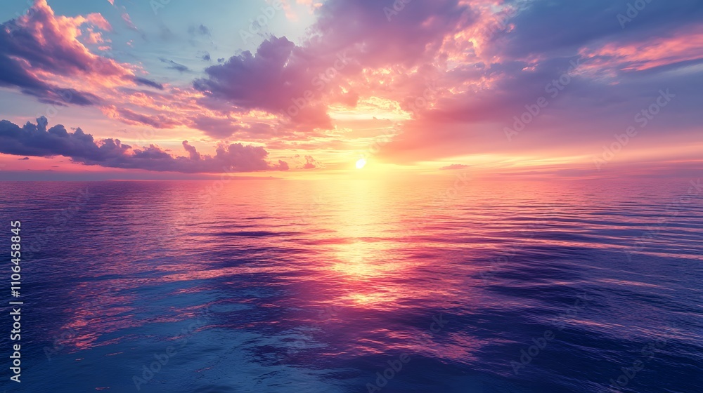 Vibrant sunset over calm ocean waters. Vibrant sunset over calm ocean waters.