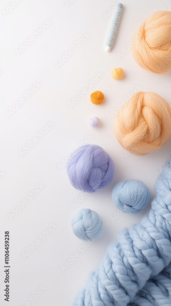 Obraz premium Multicolored balls of thread, top view layout