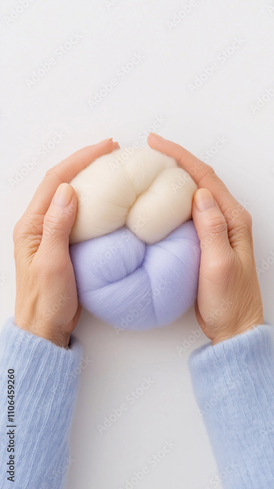 A woman holds a ball of thread in her hands A woman holds a ball of thread in her hands