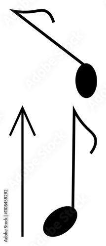 Two musical notes arranged with an upward arrow, symbolizing rhythm and movement. Ideal for music education, sheet music, rhythm exercises, instrumental tutorials, song composition, music theory