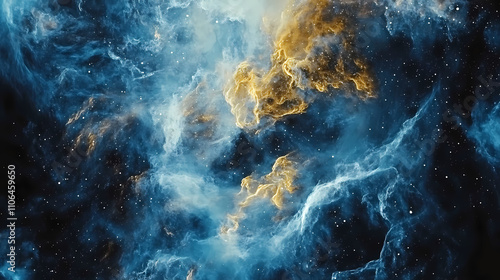 Abstract background of blue and gold nebula clouds in space. Nebula. Illustration