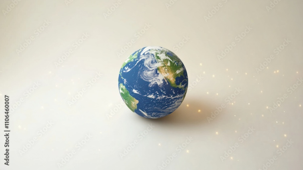 Animated 3D Earth globe surrounded by glowing stars, symbolizing a connected world, on white Animated 3D Earth globe surrounded by glowing stars, symbolizing a connected world, on white