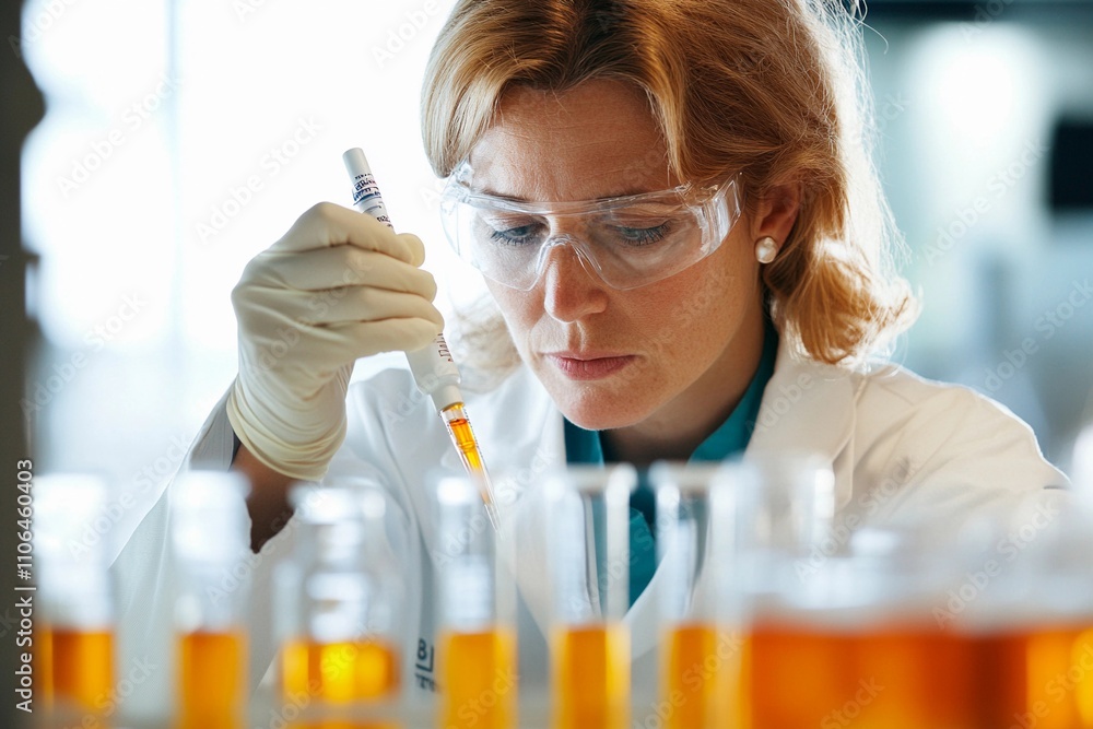 Scientist conducts experiment with precision in bright laboratory setting. Generative AI Scientist conducts experiment with precision in bright laboratory setting. Generative AI