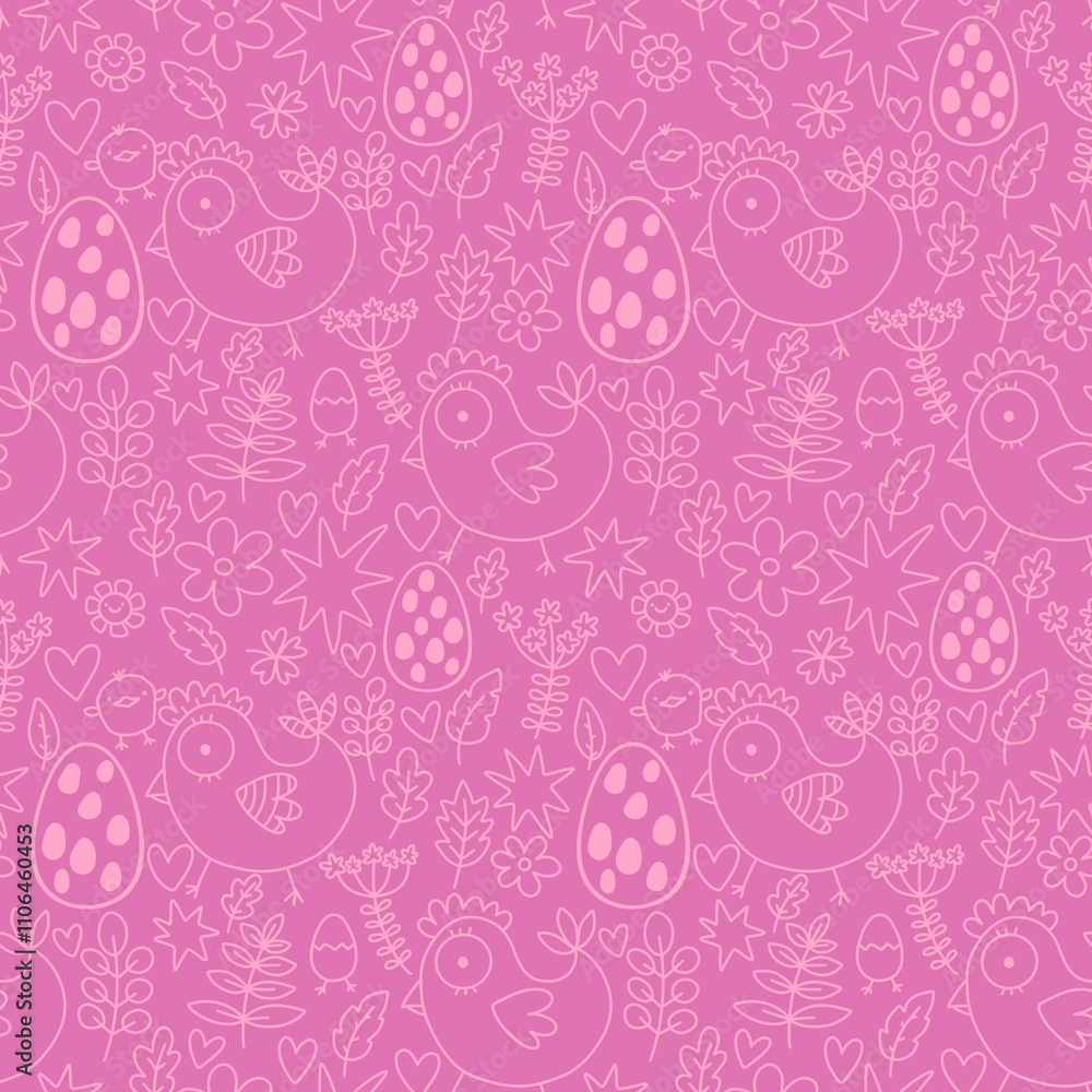 Fototapeta premium Easter chicken seamless birds pattern for wrapping paper and fabrics