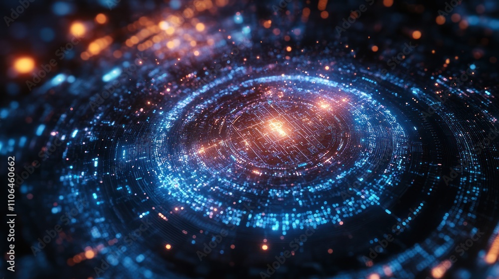 Abstract glowing circular digital technology interface. Abstract glowing circular digital technology interface.