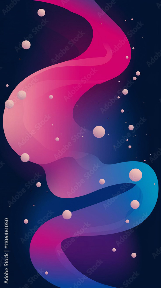 Fototapeta premium Abstract Pink, Purple, and Blue Fluid Form with Scattered Spheres