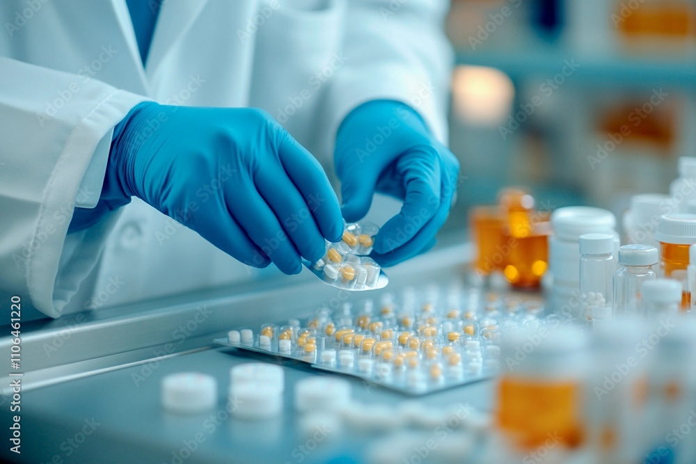 Scientist organizing capsules in a laboratory while preparing for research. Generative AI Scientist organizing capsules in a laboratory while preparing for research. Generative AI