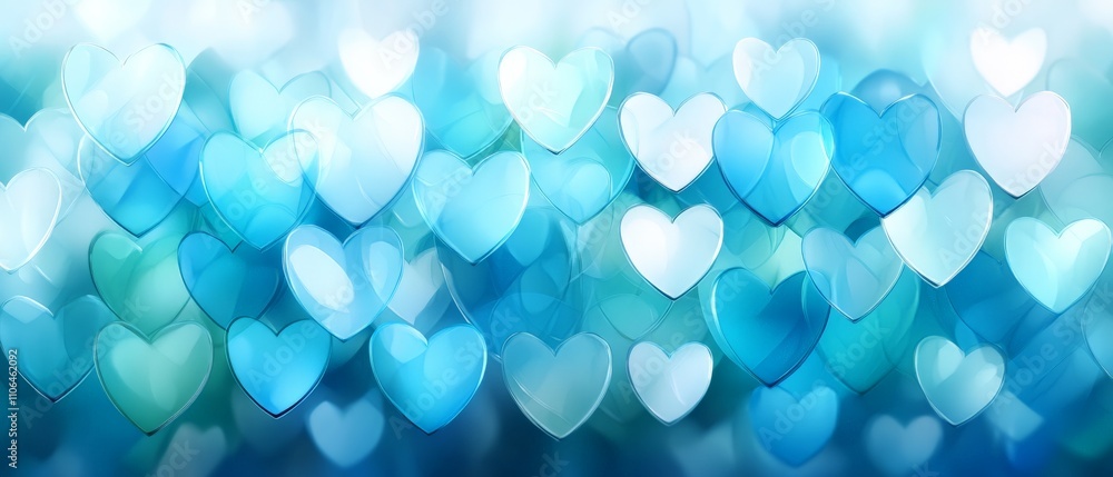 Glowing bokeh effect with overlapping blue heart shapes, symbolizing abstract emotion, creativity, and digital artistic expression in a luminous, high quality background Glowing bokeh effect with overlapping blue heart shapes, symbolizing abstract emotion, creativity, and digital artistic expression in a luminous, high quality background
