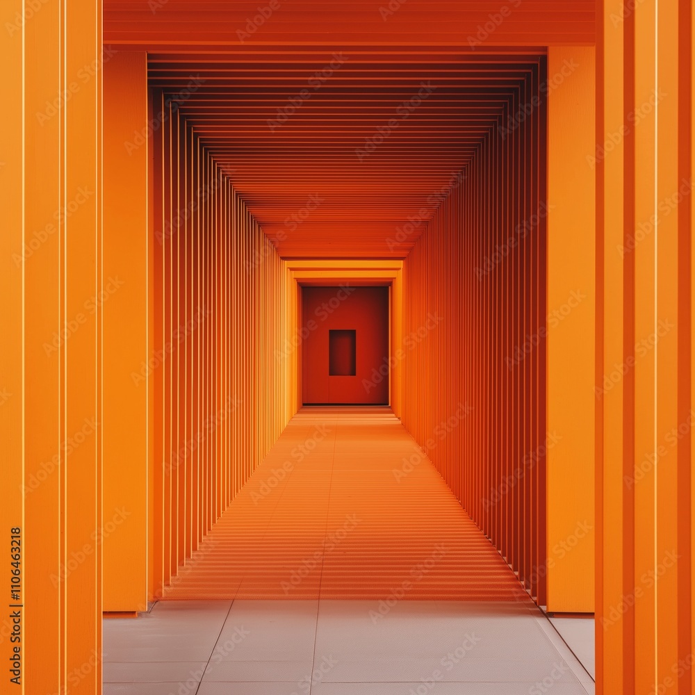 A striking tunnel featuring vibrant orange hues and geometric patterns that draw the eye. A striking tunnel featuring vibrant orange hues and geometric patterns that draw the eye.