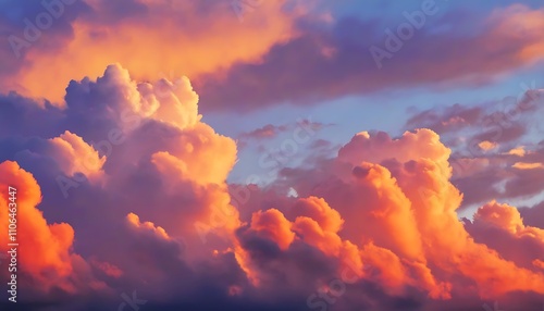 Stunning sky with clouds, vibrant colors at dusk. photo