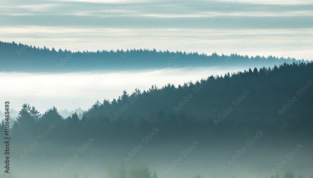 Fototapeta premium Mystic morning forest in a veil of fog