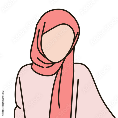 vector illustration of muslim woman wearing hijab, pink color 