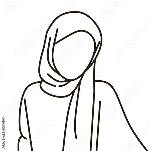 vector line art illustration of a minimalist hijab woman, with a white background 