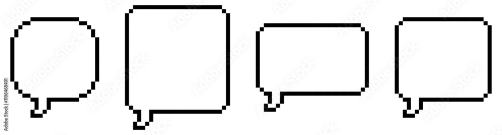 Fototapeta premium Pixelated rounded and square speech bubbles, set of 4 pixelated speech bubble, pixel art.