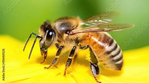 Close Encounter With a Honeybee on a Vibrant Sunflower in Bloom