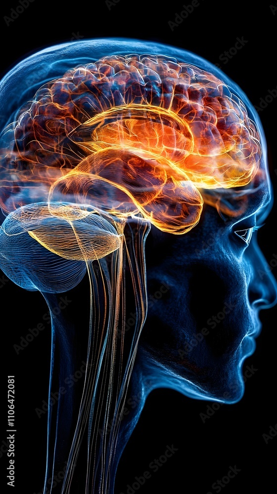 A brain with a red and orange glow A brain with a red and orange glow