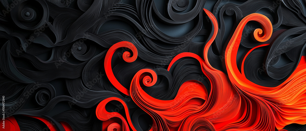 Illustration en papier découpé avec design abstrait noir et rouge