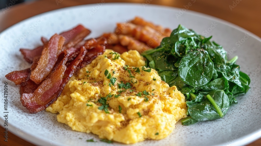 Scrumptious Breakfast Plate Featuring Eggs, Bacon, and Spinach Scrumptious Breakfast Plate Featuring Eggs, Bacon, and Spinach