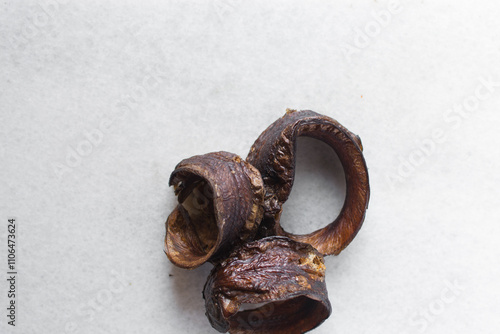 Overhead view of dried sole fish, top view of nigerian eja abo fish
