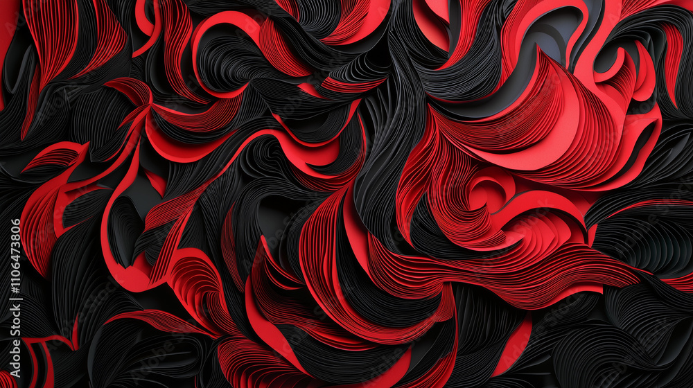 Illustration en papier découpé avec design abstrait noir et rouge Illustration en papier découpé avec design abstrait noir et rouge