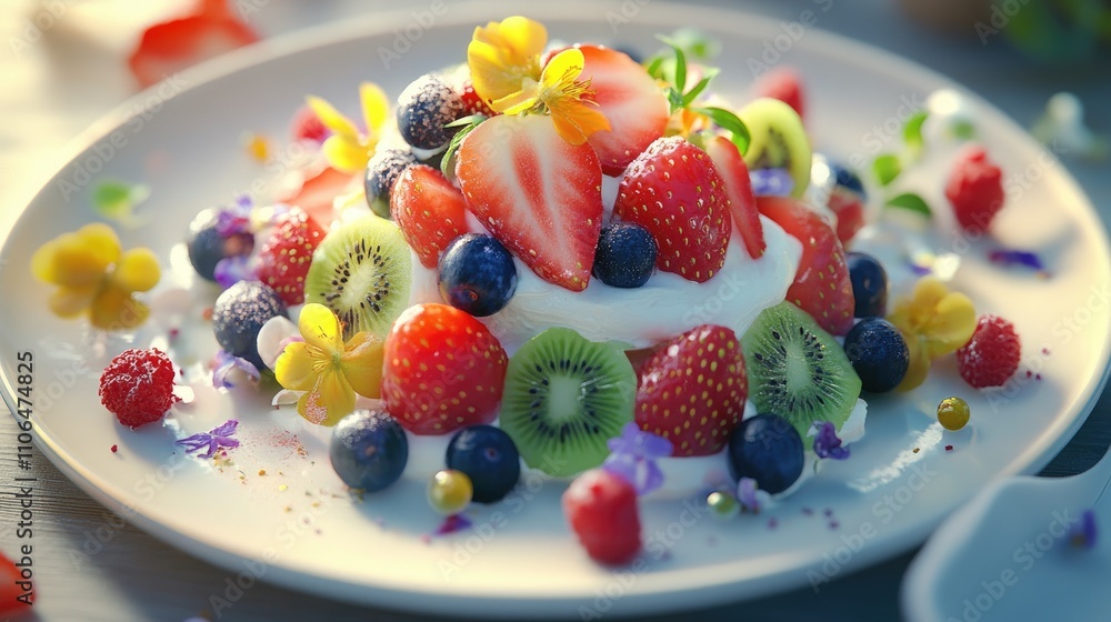 Fresh Fruit Dessert with Strawberries, Blueberries, and Kiwi Slices Fresh Fruit Dessert with Strawberries, Blueberries, and Kiwi Slices
