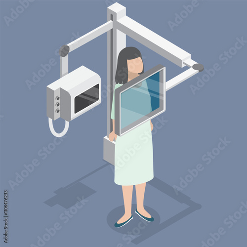 3D Isometric Flat Vector Illustration of Mammogram, X-Ray Exam
