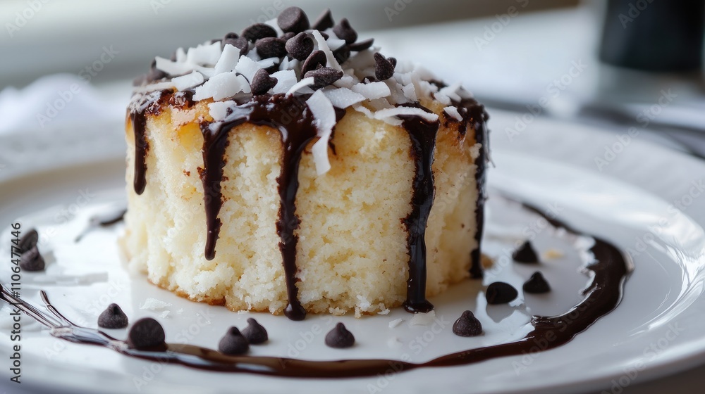 Decadent Vanilla Cake with Chocolate Drizzle and Coconut Topping Decadent Vanilla Cake with Chocolate Drizzle and Coconut Topping