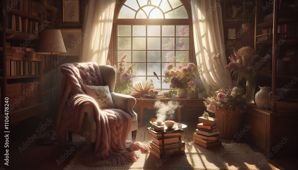 Cozy Reading Nook with Garden View Cozy Reading Nook with Garden View